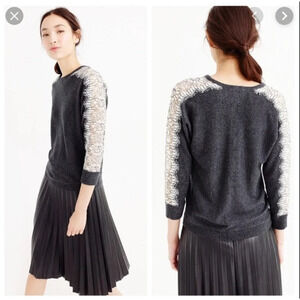 J.Crew | Gray Crewneck Edged Lace Sweater